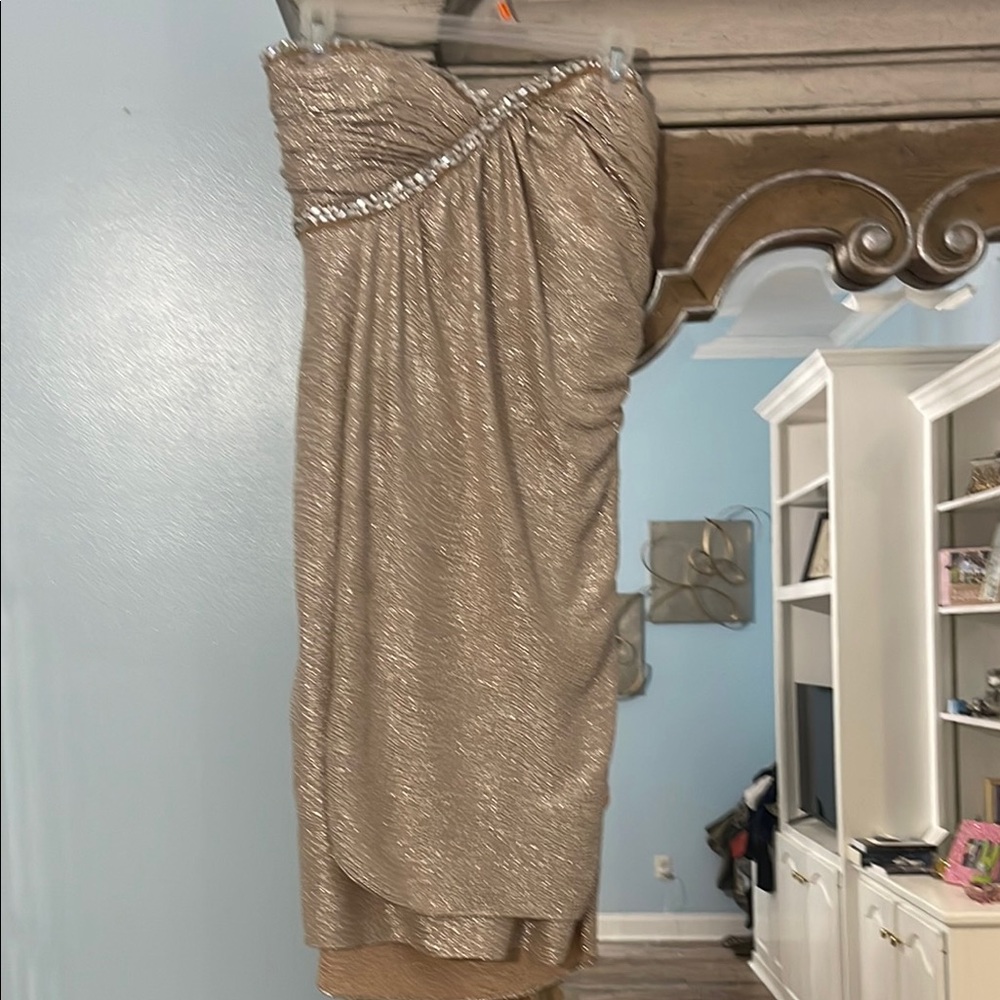 Adrianna Papell Metallic Gold Strapless Gown